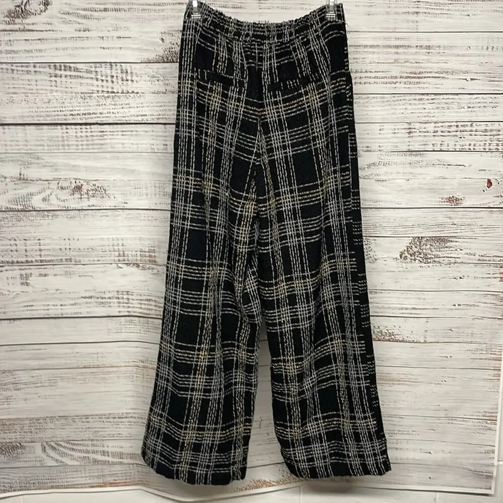 Slate & Willow Tweed Plaid Pants Medium Black Gold